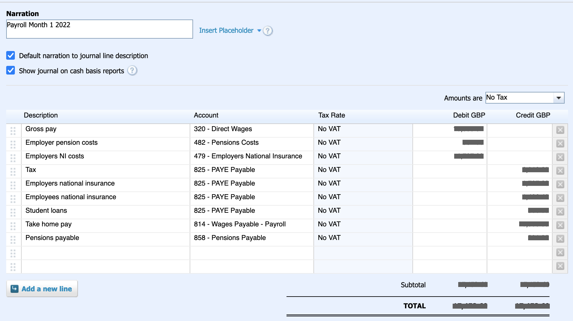 Payroll totals screen