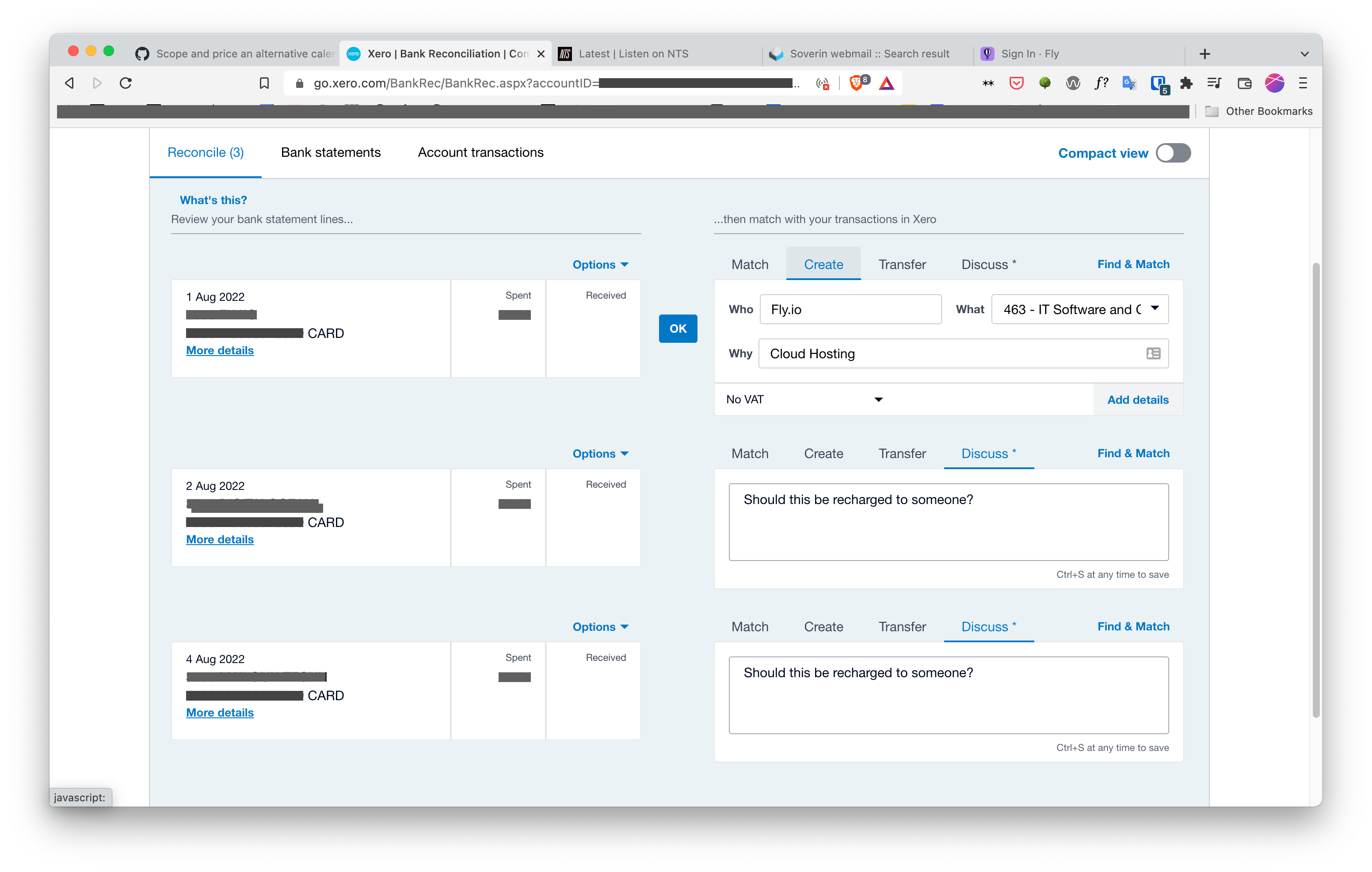 Xero reconciliation view